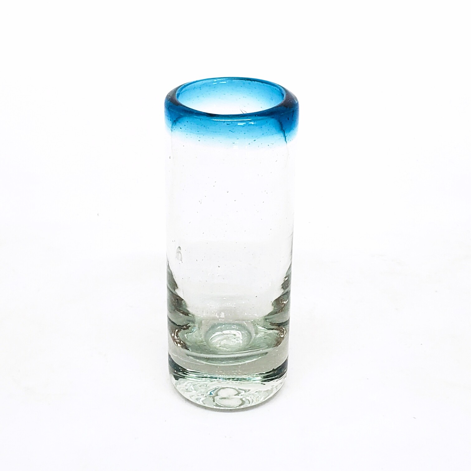 MEXICAN GLASSWARE / Aqua Blue Rim 2 oz Tequila Shot Glasses 
